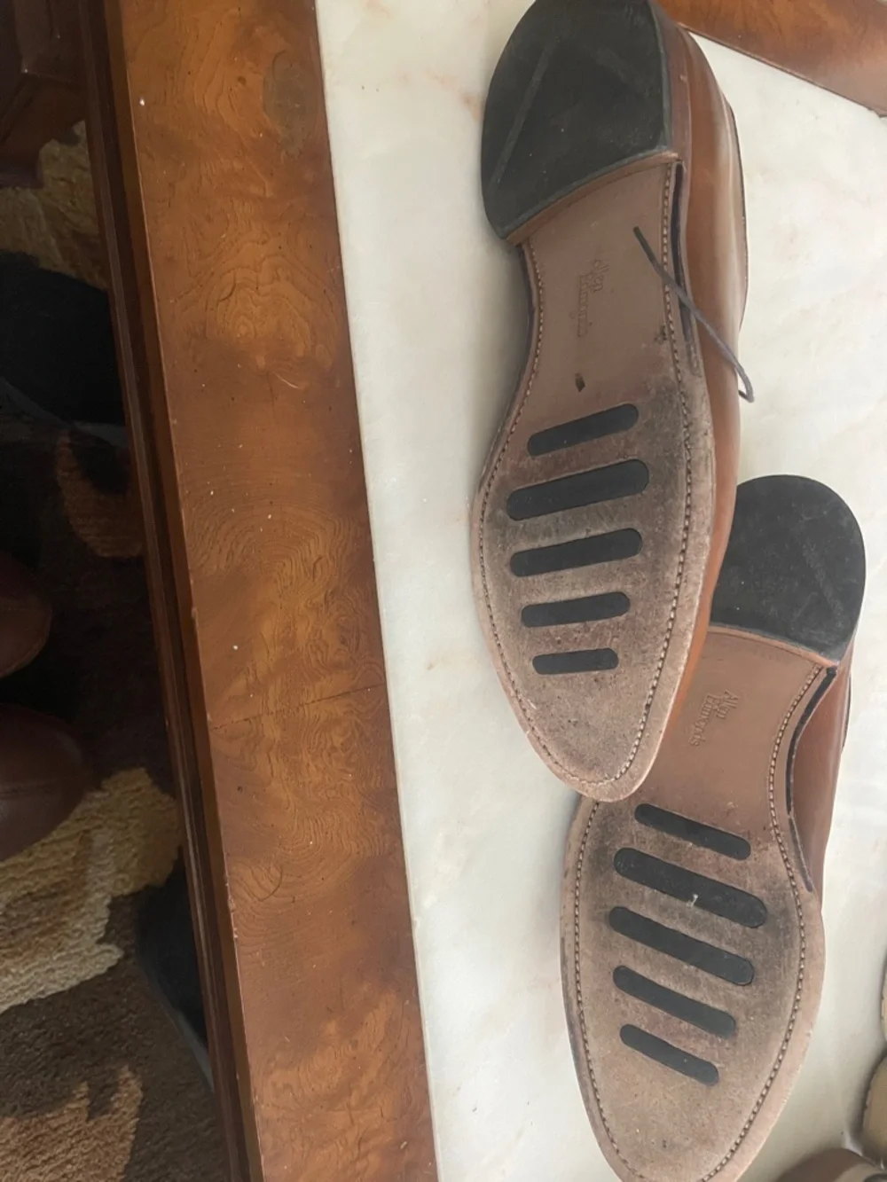 Allen Edmonds Brown Leather and Beige Fabric Derby Oxfords - Picture 3 of 3